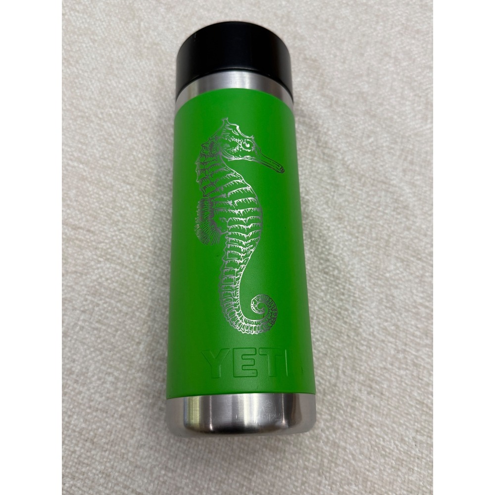 YETI Rambler 18 oz Bottle HotShot Cap Lime Green Seahorse Initial A 3322GS9501-1